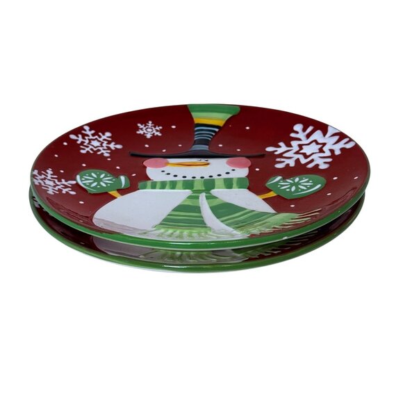 Pier 1 Imports Jolly Holiday Snowman Collection Dessert Plate Set of 2 Christmas - Picture 8 of 16